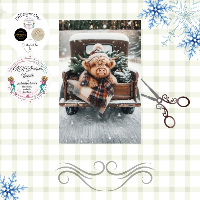 Papel De Seda Decoupage Highland Cow Plaid Pinecones Winter  (Criador carregado)