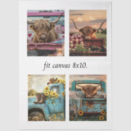 Papel De Seda Decoupage Highland Cow Truck 8 x 10 Canvas