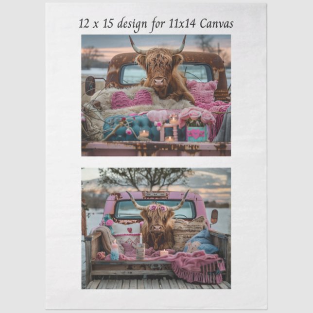Papel De Seda Decoupage Highland Cow Valentine Truck 11x14 Canva (Frente )