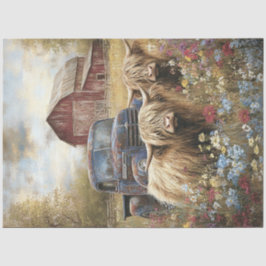 Papel De Seda Decoupage Highland Cows Countryside Red Barn 