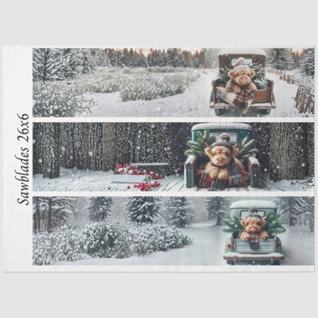Papel De Seda Decoupage Highland Winter Calves Truck Handsaws (Frente )