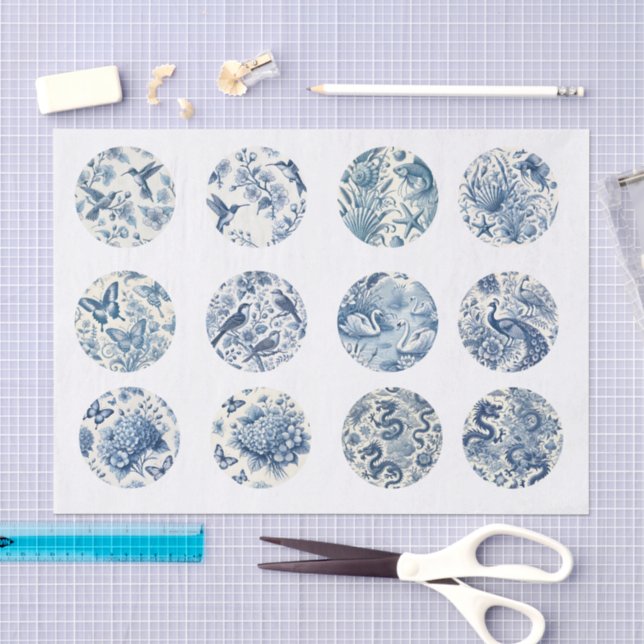 Papel De Seda Decoupage Individual Azul Inspirado em Chinoiserie (Arte )