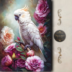 Papel De Seda Decoupage Jardim de Rosas Cacatua Branca