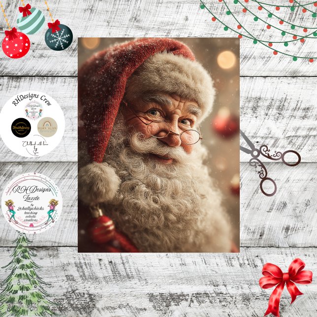 Papel De Seda Decoupage Jolly Santa Close-up Festive Christmas  (Criador carregado)
