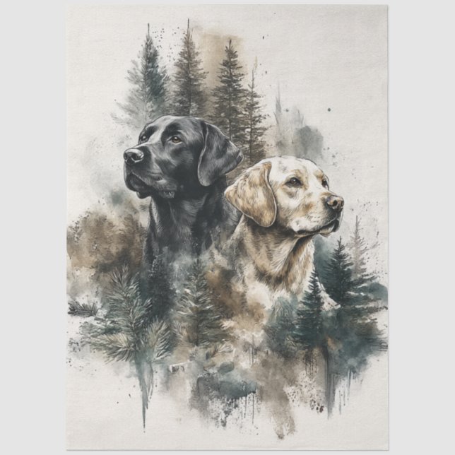 Papel De Seda Decoupage Labradores Retrievers Preto Dourado  (Frente )