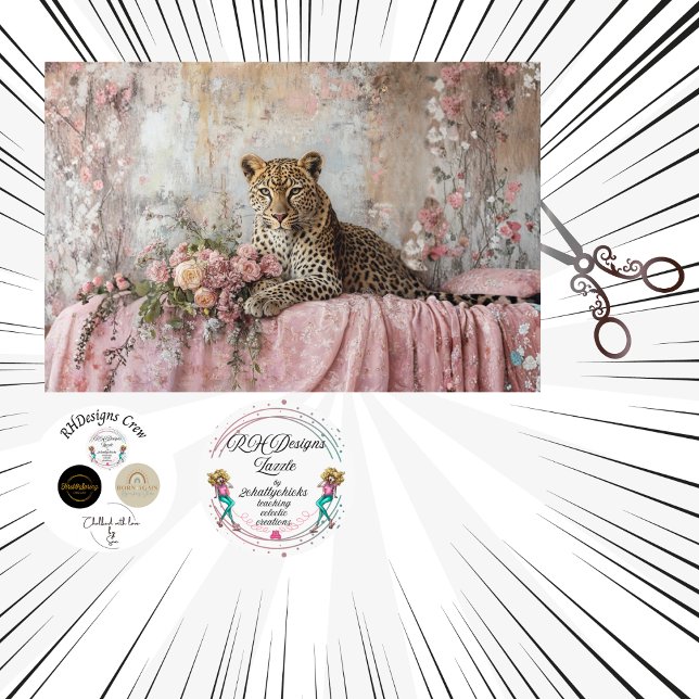 Papel De Seda Decoupage Landscape Leopard Romantic Pink Floral  (Criador carregado)