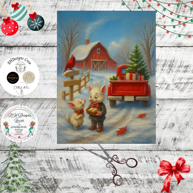 Papel De Seda Decoupage Leitões Caprichosos Presentes de Natal (Criador carregado)