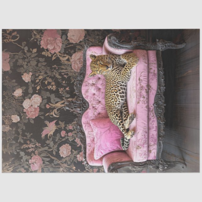 Papel De Seda Decoupage Leopard On Pink Velvet French Couch  (Frente )