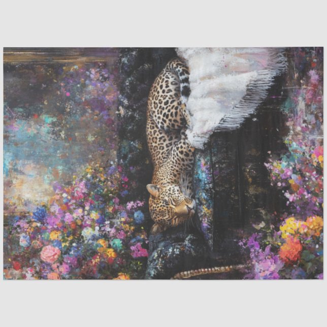 Papel De Seda Decoupage Leve Leopardo Relaxando no Luxo  (Frente )