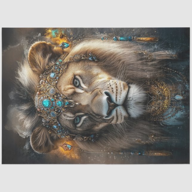 Papel De Seda Decoupage Lioness Adorded Indian Jewelry Americano (Frente )