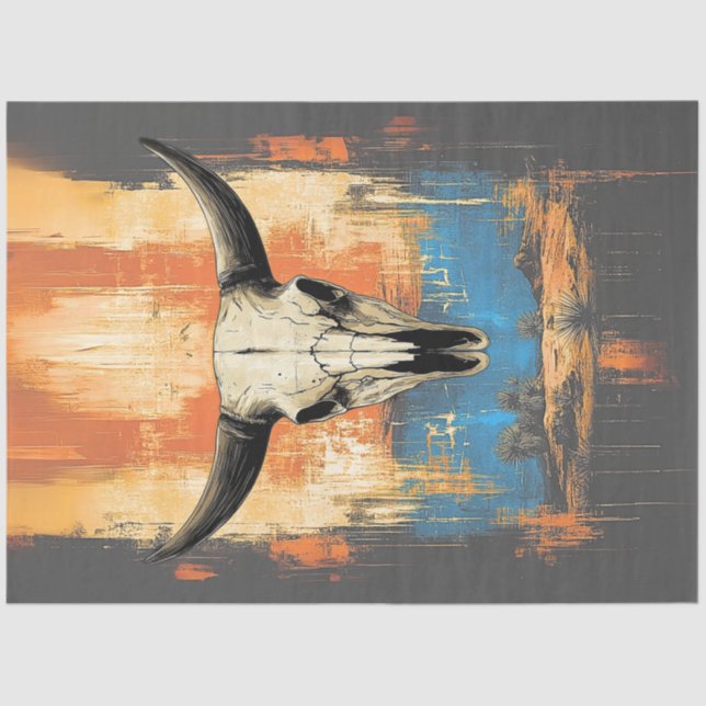 Papel De Seda Decoupage LongHorn Steer Poster Laranja, Azul (Frente )