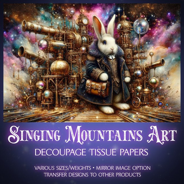 Papel De Seda Decoupage Mágica do Coelho Steampunk Colorida (Criador carregado)
