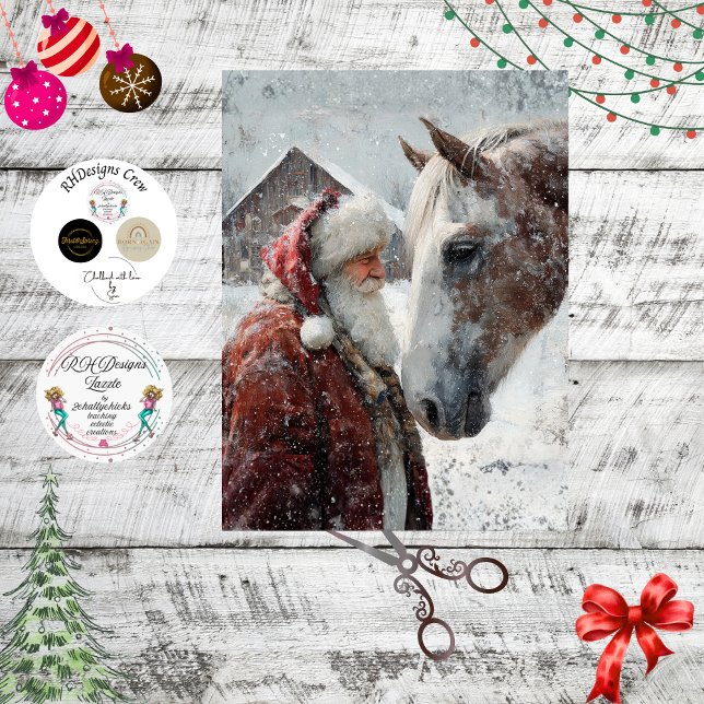 Papel De Seda Decoupage Magical Moment Santa & His Horse Snowing (Criador carregado)