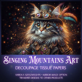Papel De Seda Decoupage Mágico de Gato Maine Coon Steampunk