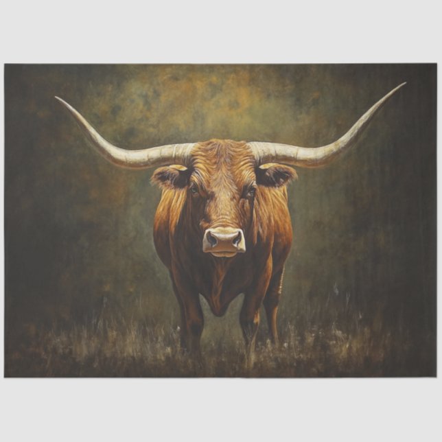 Papel De Seda Decoupage Majestinternal Longhorn Bull Vermelho Ca (Frente )