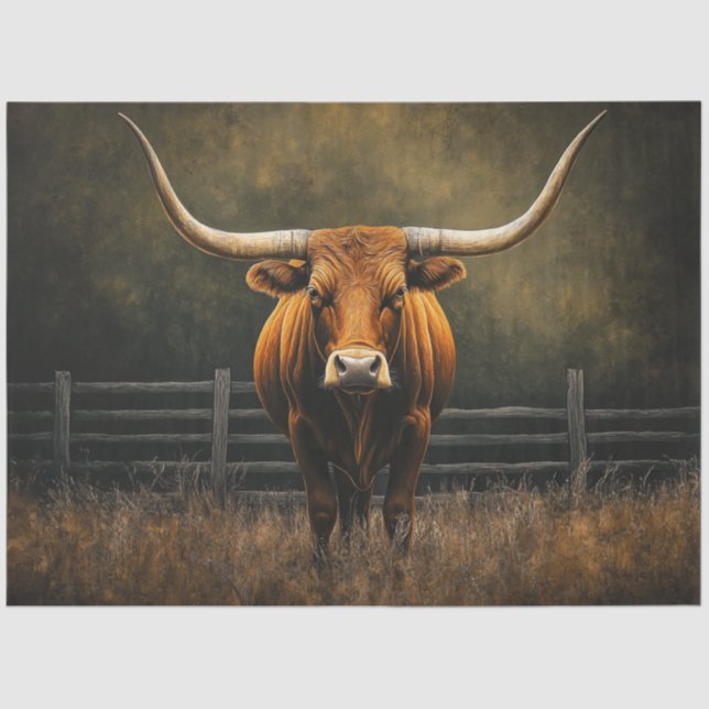Papel De Seda Decoupage Majexpressa Brown Longhorn Steer no Camp (Frente )