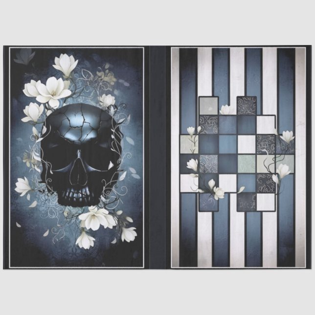 Papel De Seda Decoupage Midnight Skull with Magnolia (Frente )
