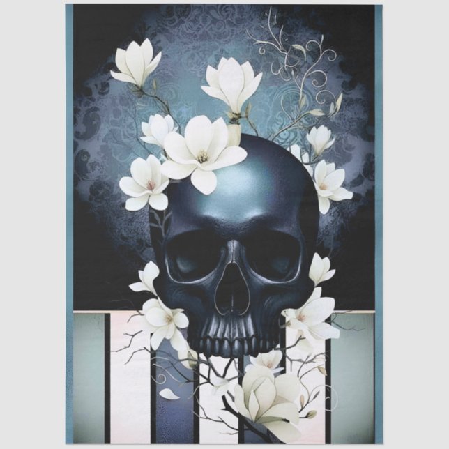 Papel De Seda Decoupage Midnight Skull with Magnolia (Frente )