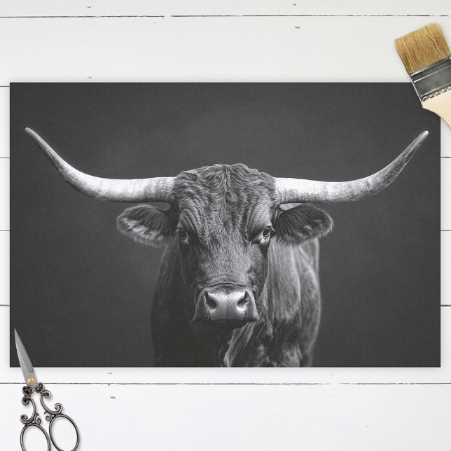 Papel De Seda Decoupage Monocromática Longhorn Steer (Criador carregado)