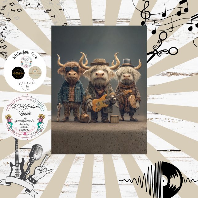 Papel De Seda Decoupage Musical Cow Trio Fur Feathers Funk Band (Criador carregado)