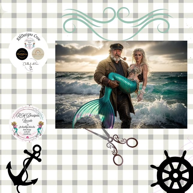 Papel De Seda Decoupage Mythical Sailor Rescue Mermaid at Sea  (Criador carregado)