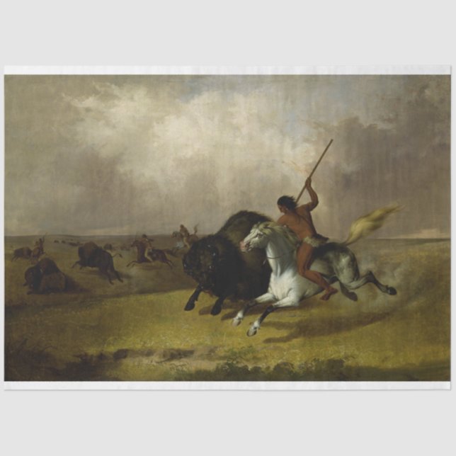 Papel De Seda Decoupage Nativa Americana de Caça Buffalo (Frente )