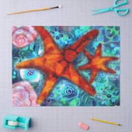 Papel De Seda Decoupage Náutica Costeira de Starfish & Seashelds