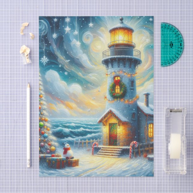 Papel De Seda Decoupage Náutica do Farol da Árvore de Natal (Arte )