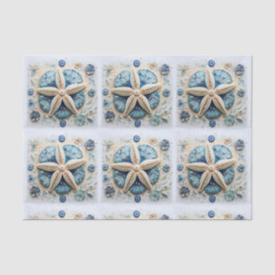 Papel De Seda Decoupage Náutico de Estrela-do-Mar Azul e Branco