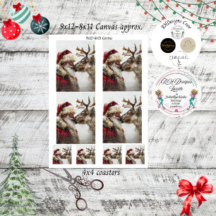 Papel De Seda Decoupage Nostálgico Papai Noel Rudolph Beijo