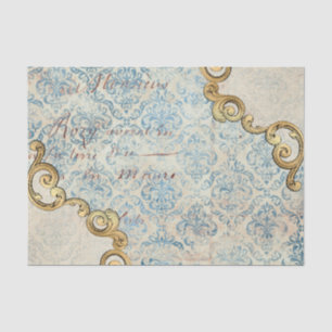 Papel De Seda Decoupage Ornamentado Azul Inscrita Francesa