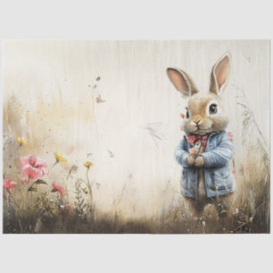 Papel De Seda Decoupage Paisagem Rabbit no Campo à Direita