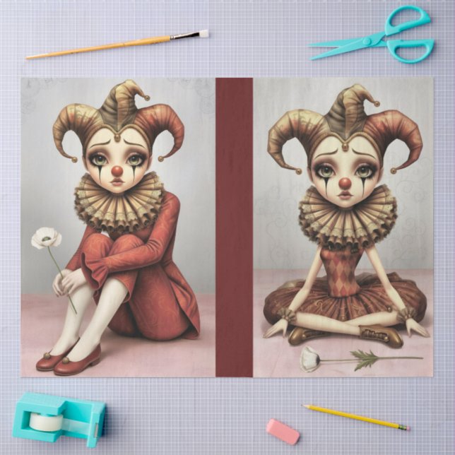Papel De Seda Decoupage Paper Melancholic Clown  (Arte )