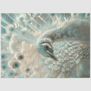 Papel De Seda Decoupage Pavão Branco Elegância Geada