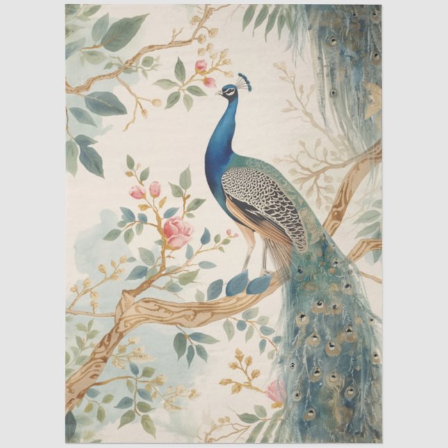Papel de seda decoupage pavão creme elegante (Frente )