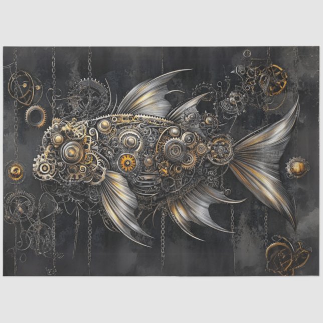 Papel De Seda Decoupage Peixe-Vedante Dourado Metálico (Frente )