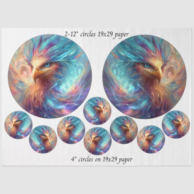 Papel De Seda Decoupage Phoenix Art 12" rounds & 4" coasters  (Frente )