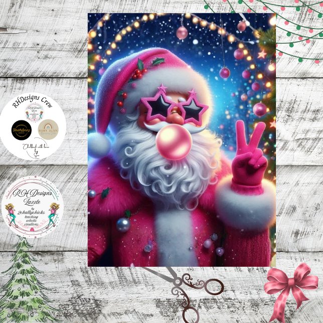Papel De Seda Decoupage Pink Bubblegum Christmas Santa  (Criador carregado)