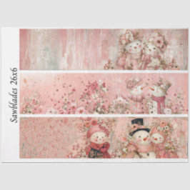 Papel De Seda Decoupage Pink Floral Snowman Handsaw Panels