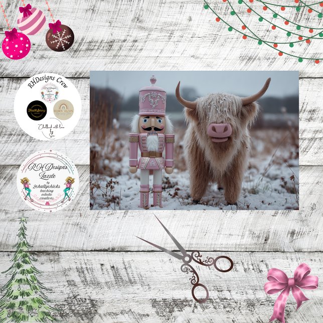Papel De Seda Decoupage Pink Nutcracker & Highland Calf Snow  (Criador carregado)