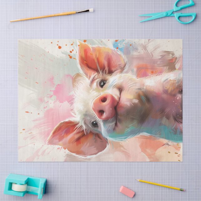 Papel De Seda Decoupage Pinky Pig com Cor-de-Água (Arte )