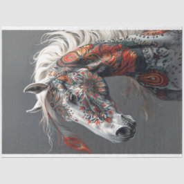 Papel De Seda Decoupage Pintada de Cavalos Índios