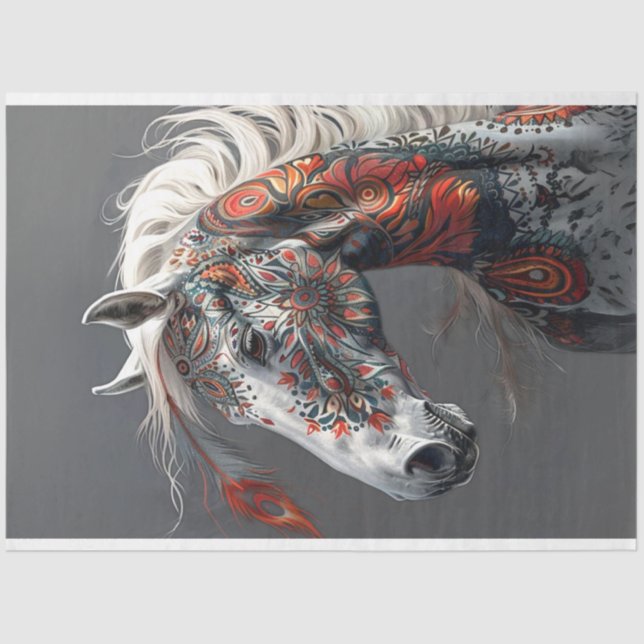 Papel De Seda Decoupage Pintada de Cavalos Índios (Frente )