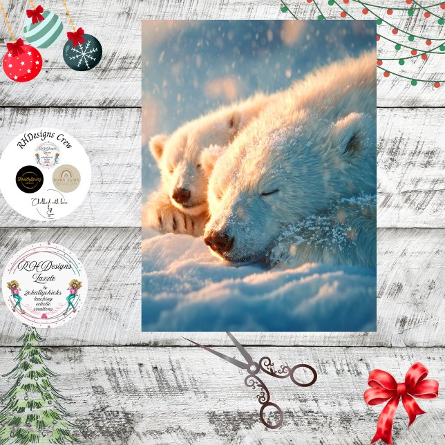 Papel De Seda Decoupage Polar Bear Winter Scene Sleeping  (Criador carregado)