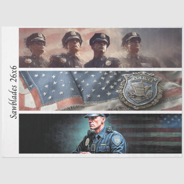 Papel De Seda Decoupage Police Tribute Badge Flag Handsaw (Frente )