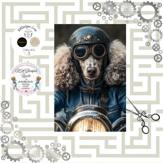 Papel De Seda Decoupage Poodle Azul-Padrão Steampunk (Criador carregado)