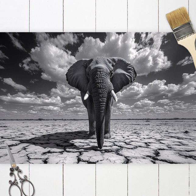 Papel De Seda Decoupage Preta e Branca de Elefante (Criador carregado)