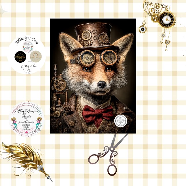 Papel De Seda Decoupage Raposa Steampunk Canadense Francês KOBI  (Criador carregado)