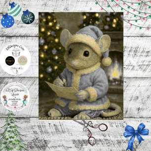 Papel De Seda Decoupage Rato Santa Azul Escrevendo Carta para o