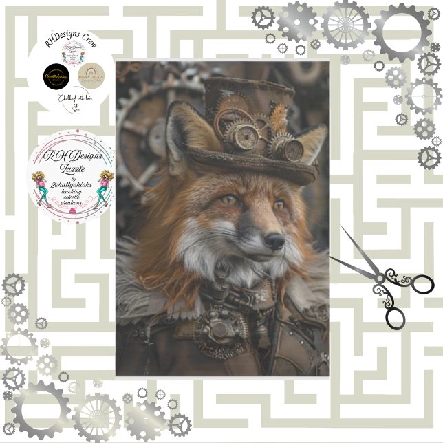 Papel De Seda Decoupage Red Fox Steampunk (Criador carregado)